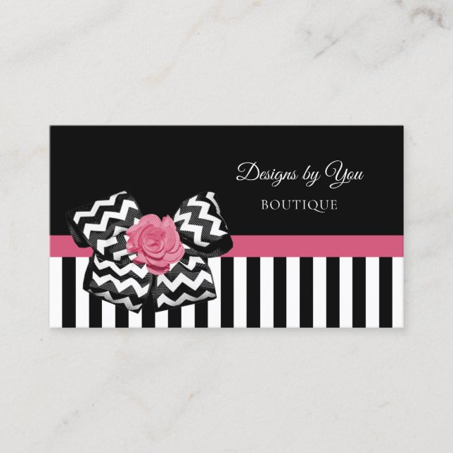 Girly Pink Rose Niedliche Zickzack Bow Boutique Visitenkarte (Vorderseite)