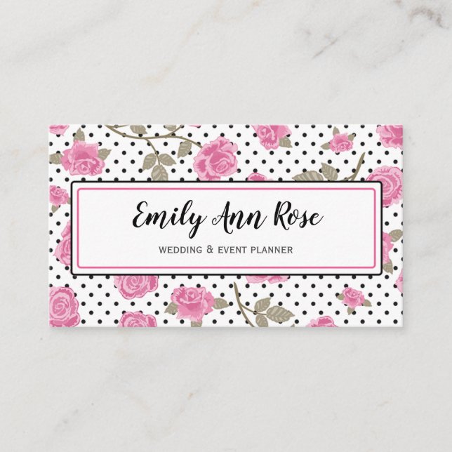 Girly Pink Roses Script Girly Floral Modern Visitenkarte (Vorderseite)