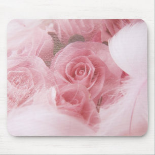 Girly Pink Roses und Feathers Mouse Pad Mousepad