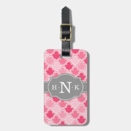 Girly Pink Scallop Muster Grau Monogramm Gepäckanhänger
