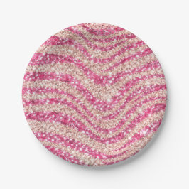 Girly Pink Schimmernder Zebrastreifen Pappteller