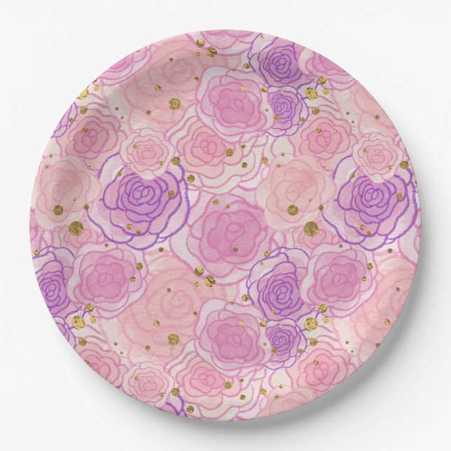 Girly Pink Shabby Chic Glitzer Rose Pappteller (Vorderseite)