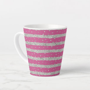 Girly Pink Silver Funkelnd Confetti Streifen Milchtasse