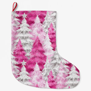 Girly Pink Silver Glam Weihnachtsbaumen Großer Weihnachtsstrumpf