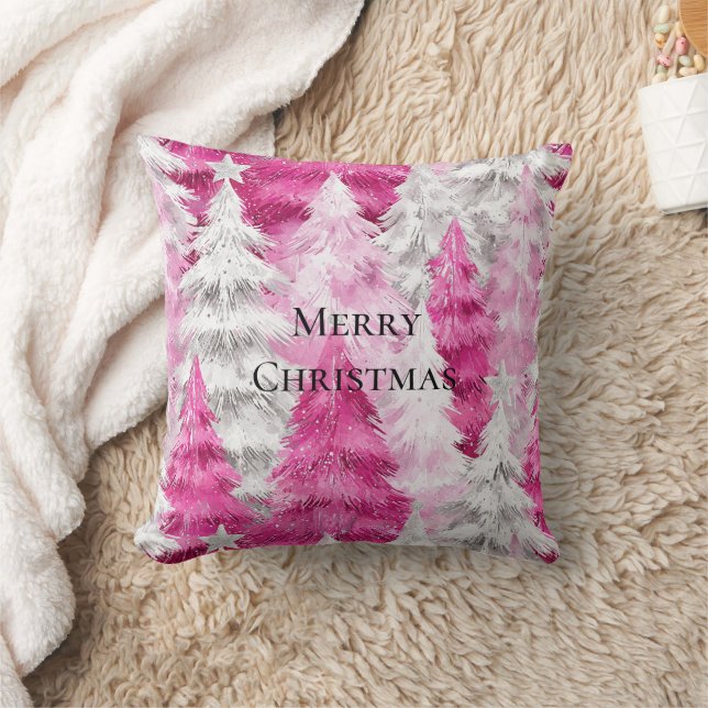 Girly Pink Silver Glam Weihnachtsbaumen Streifen Kissen (Decke)