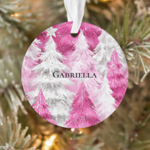 Girly Pink Silver Glam Weihnachtsbaumen Streifen Ornament
