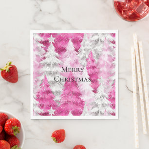 Girly Pink Silver Glam Weihnachtsbaumen Streifen Serviette