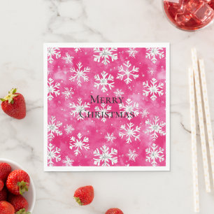 Girly Pink Silver Glam Weihnachtsschneeflocken Serviette