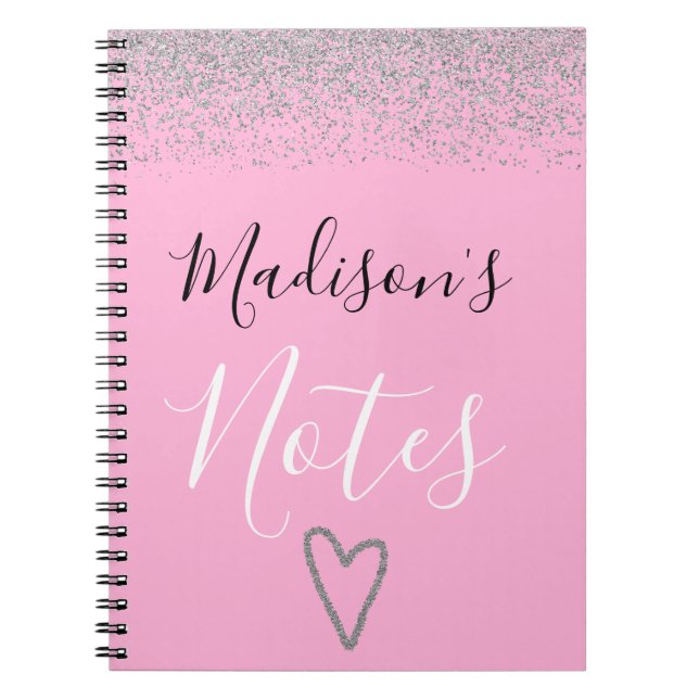 Girly Pink & Silver Glitzer Glitzern Herzbeschreib Notizblock (Vorderseite)