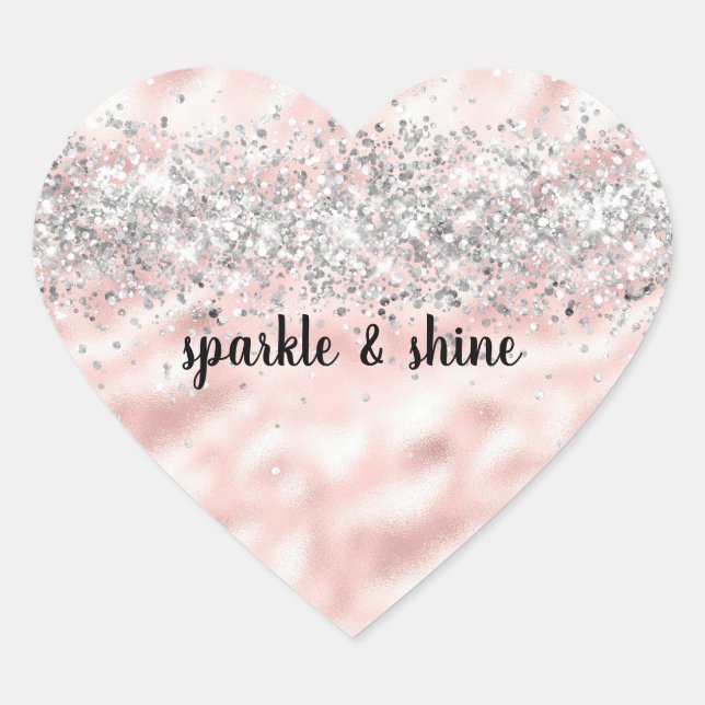 Girly Pink Silver Glitzy Glitzer Sparkle Confetti Herz-Aufkleber (Vorderseite)