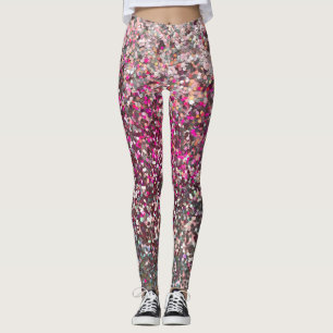 Girly Pink Silver Gold Glitzer Sequin Glam Leggings