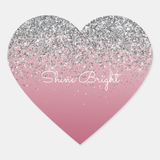Girly Pink Silver Sparkle Glitzer Herz-Aufkleber (Vorderseite)