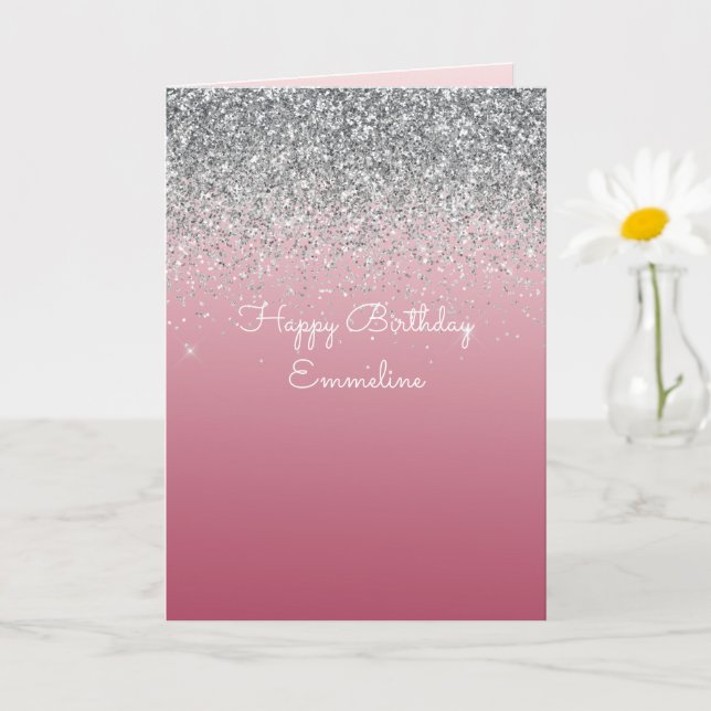 Girly Pink Silver Sparkle Glitzer Karte (Kleine Pflanze)