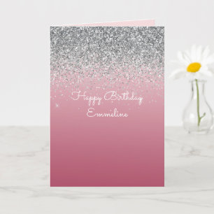 Girly Pink Silver Sparkle Glitzer Karte
