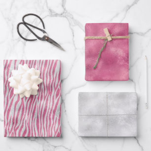 Girly Pink Silver Zebra Print Geschenkpapier Set