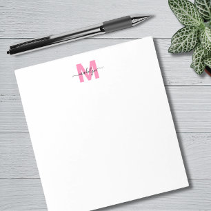 Girly Pink Simple Calligraphy Name Monogram Notizblock