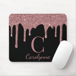 Girly Pink Sparkle Glitzer Tropfen Monogram Mousepad