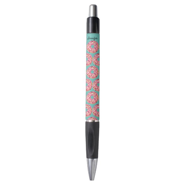 Girly Pink Sprinkles Donuts Muster Personalisiert Kugelschreiber (Vorderseite Vertikal)