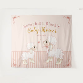 Girly Pink Streifen Lamb Babydusche Hintergrund Wandteppich