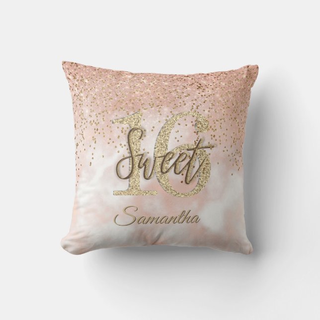 Girly Pink Sweet 16 Birthday Rose Gold Glitzer Kissen (Vorderseite)