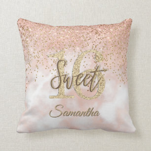 Girly Pink Sweet 16 Birthday Rose Gold Glitzer Kissen