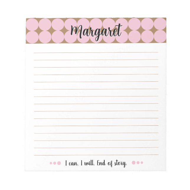 Girly Pink Tan Dots Musterskript Notepad Notizblock (Vorderseite)