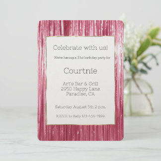 Girly Pink Tinsel Streifen 21. Geburtstag Einladung