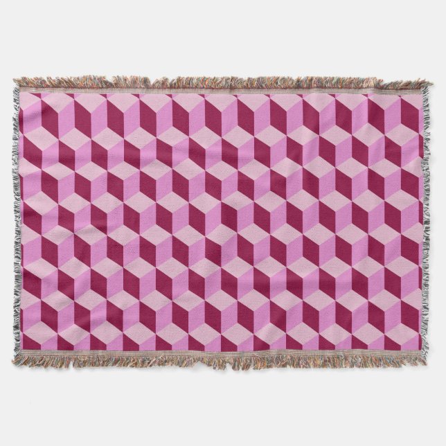 Girly Pink Tumbling Blocks Nahtloses Muster Decke (Vorderseite)