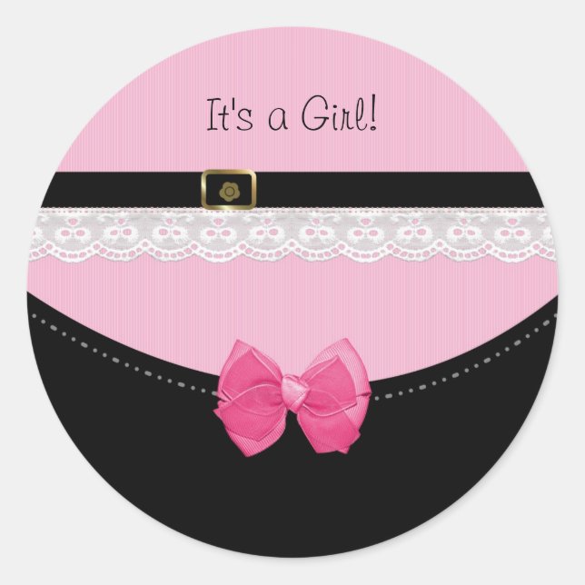 Girly Pink und Black Baby Schuhe ihr Mädchen Runder Aufkleber (Vorderseite)