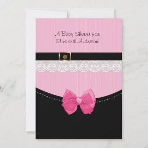 Girly Pink und Black Baby Shoes Babydusche Einladung