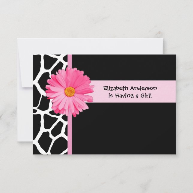 Girly Pink und Black Giraffe Babydusche Einladung (Vorderseite)