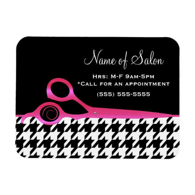 Girly Pink und Black Hahnentrittmuster Friseur Sal Magnet (Horizontal)