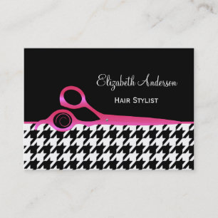 Girly Pink und Black Hahnentrittmuster Friseur Sal Visitenkarte