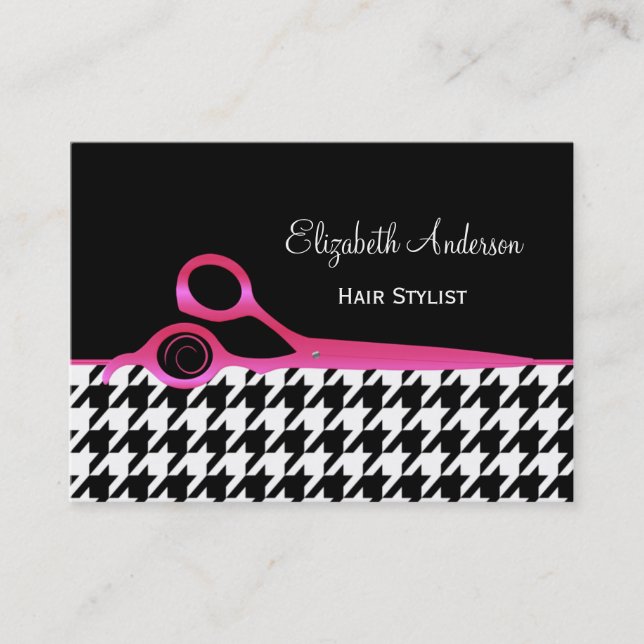 Girly Pink und Black Hahnentrittmuster Friseur Sal Visitenkarte (Vorderseite)