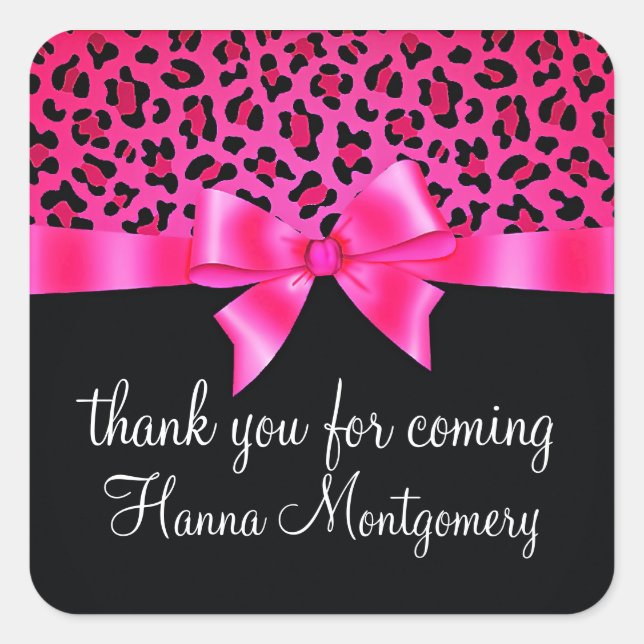 Girly Pink und Black Leopard Print Elegante Klasse Quadratischer Aufkleber (Vorderseite)
