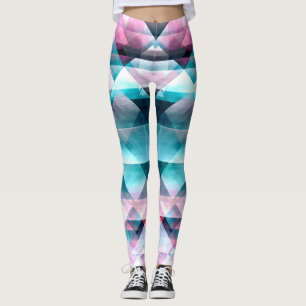 Girly Pink und Blue Abstrakt Geometric Muster Leggings