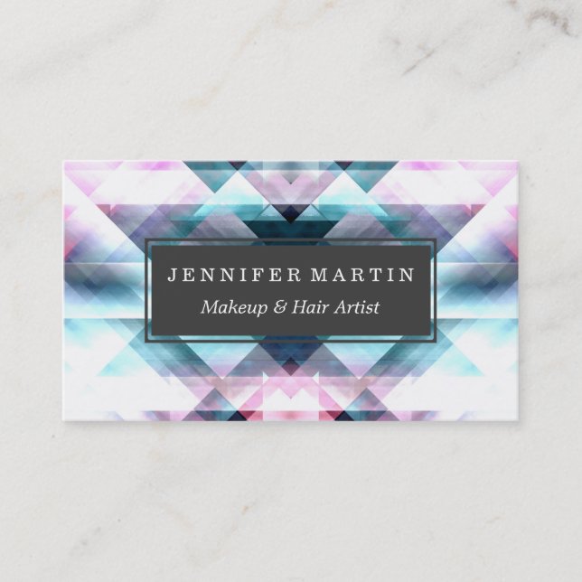 Girly Pink und Blue Abstrakt Geometric Muster Visitenkarte (Vorderseite)
