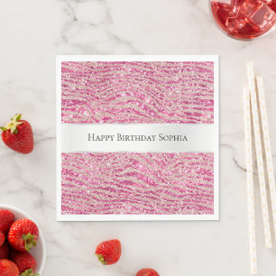 Girly Pink und Blush Glitzer Zebra Birthday Serviette