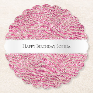 Girly Pink und Blush Glitzer Zebra Birthday Untersetzer