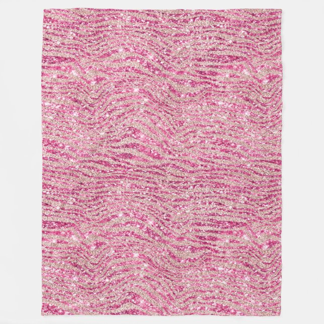 Girly Pink und Blush Glitzer Zebra Fleecedecke (Vorderseite)