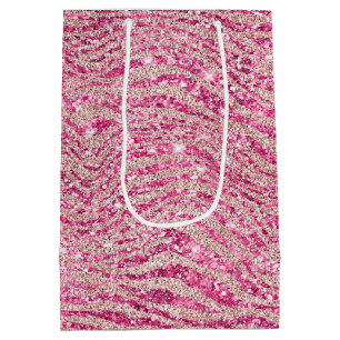 Girly Pink und Blush Glitzer Zebra Mittlere Geschenktüte