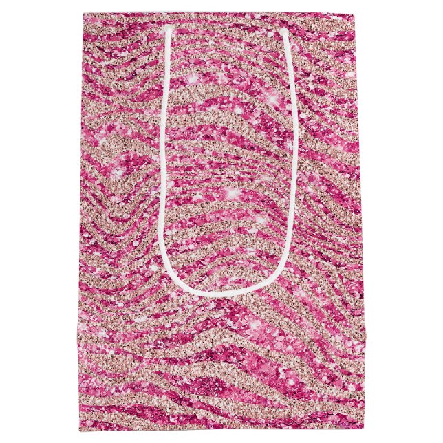 Girly Pink und Blush Glitzer Zebra Mittlere Geschenktüte (Rückseite)