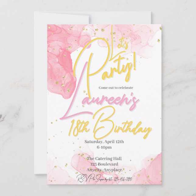 Girly Pink und Gold Speckle Einladung zum Geburtst (Vorderseite)