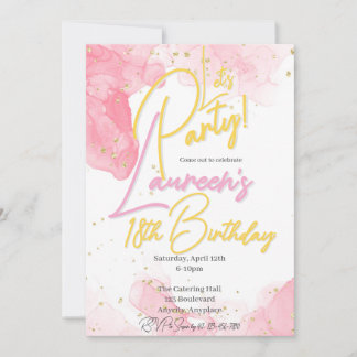 Girly Pink und Gold Speckle Einladung zum Geburtst
