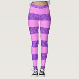 Girly Pink und Lila Glitzer Streifen für Frauen Leggings