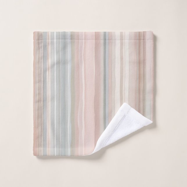 Girly Pink und Mint Moderner Küstenstrich Badhandtuch Set (Waschlappen)
