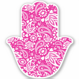 Girly Pink und White Hand of Fatima Aufkleber