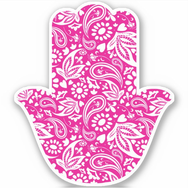 Girly Pink und White Hand of Fatima Aufkleber (Vorderseite)