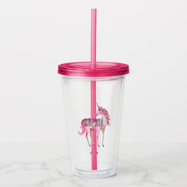Girly Pink Unicorn Acryltrinkbecher (Vorderseite)