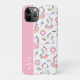Girly Pink Unicorns auf Donuts Muster mit Name Case-Mate iPhone Hülle